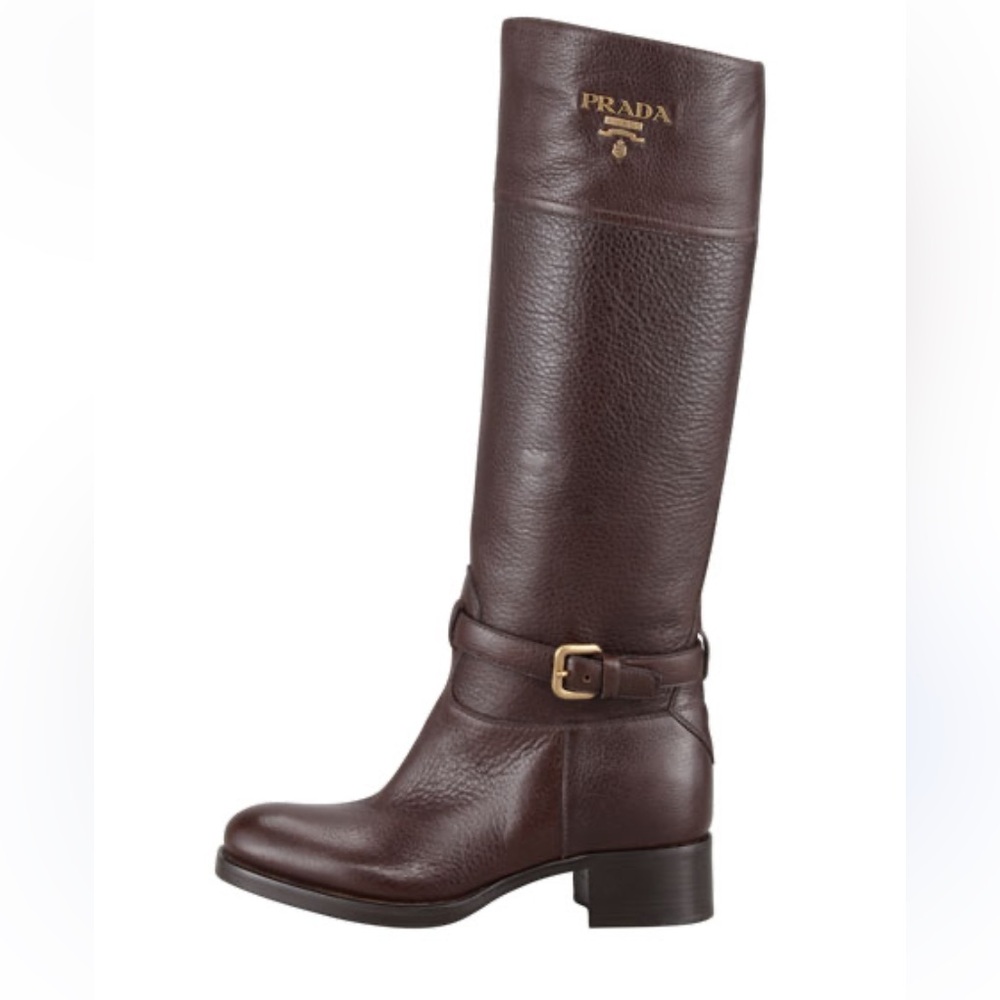 Authentic PRADA Brown Leather Riding Boots - Picture 2 of 14